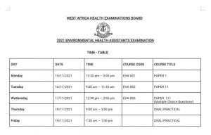 Check: WAHEB 2021 Examination Timetable for EVT & EHA
