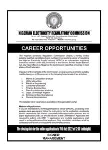 Apply Now: Nigerian Electricity Regulatory Commission (NERC) Recruitment 2022